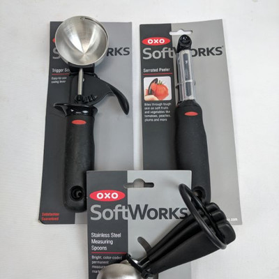 OXO Softworks Measuring Spoons & Trigger Scoop & Serrated Peeler - New