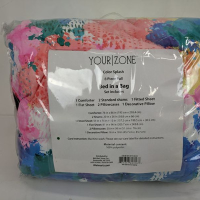 Your Zone Color Splash 8 Pc Bed in a Bag, Full - New