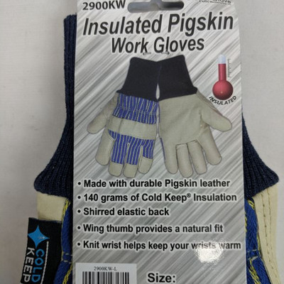 Cold Keep Insulated Pigskin Work Gloves, Large - New