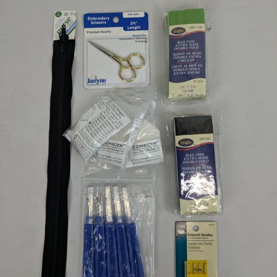 Sewing Supplies: Ballpoint Needle, 2x Bias Tape, Embroidery Scissors, More - New