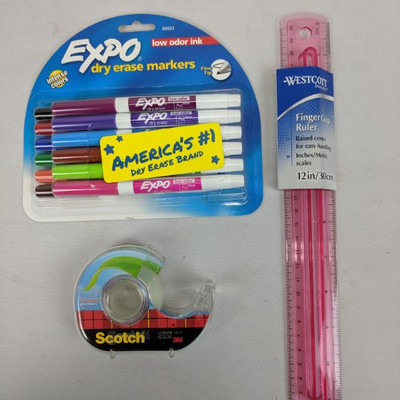 Scotch Tape & Expo Markers & Finger Grip Ruler