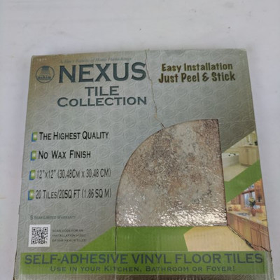 Nexus Tile Collection Self- Adhesive Vinyl Floor Tiles, 20 Sq Ft - New