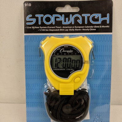 Champion Sports Stopwatch, Yellow - New
