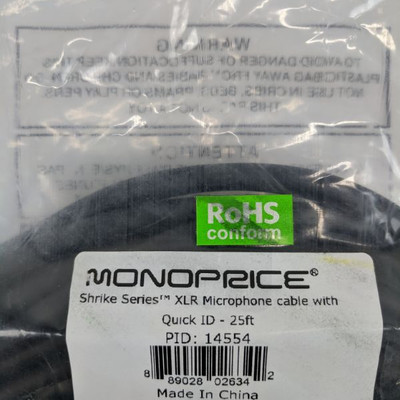 Monoprice Strike Series XLR Microphone Cable W/ Quick ID, 25 FT - New