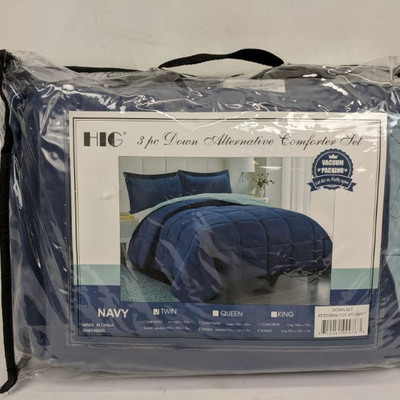 HG 3 Piece Down Alternative Comforter Set, Twin, Navy - New