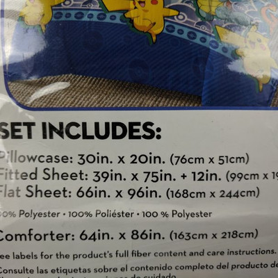 Pokemon Twin 4 Piece Comforter Set - New