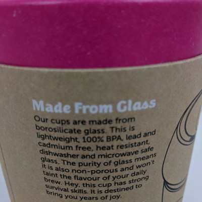 Joco Reusable Glass Cup (12 oz.) Pink! No-Splash Lid + Thermal Silicone Sleeve