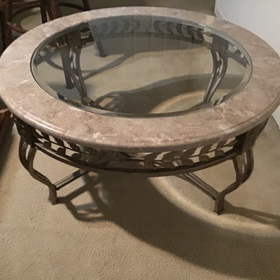 STONE TRIMMED GLASS TABLE