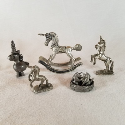 Five Pewter Unicorns