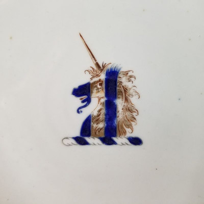 Unicorn Design Antique Flow Blue Plate