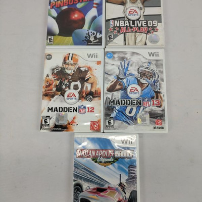 Qty 5 Misc Wii Games, Bowling Pinbusters-Indianapolis 500