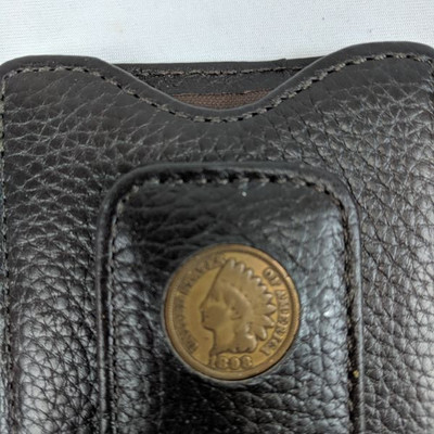 Brown Leather Card Holder, w/ Indian Head Penny 1898