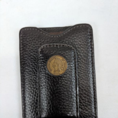 Brown Leather Card Holder, w/ Indian Head Penny 1898