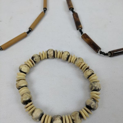 2 Wooden Necklaces & Shell Bracelet