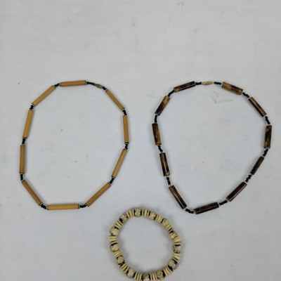 2 Wooden Necklaces & Shell Bracelet