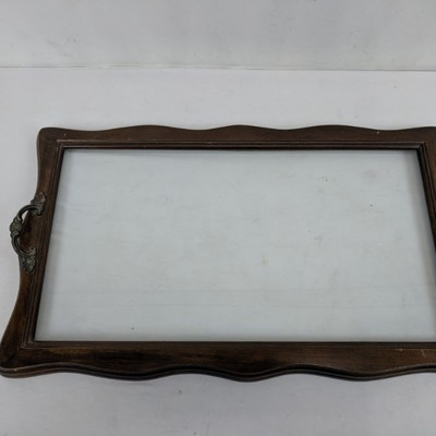 Vintage Display Tray, Wood/Glass, 20