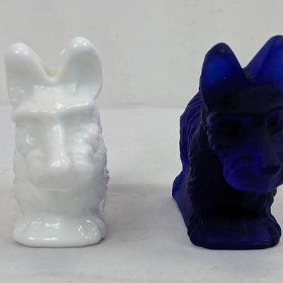 Scottish Terrier Statues, Set of 2, One White, One Royal Blue