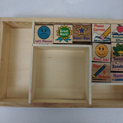 Wooden Box W/ Teacher Rubber Stamps