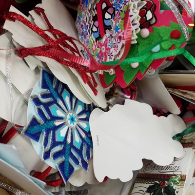 Wicker Basket Full of Christmas Ribbon & Gift Tags