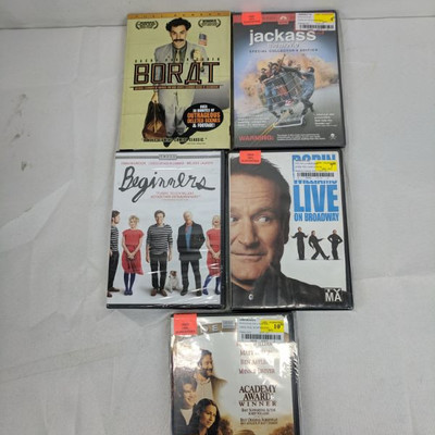 5 Misc Movies: Borat - Good Will Hunting, R Rated, New/Certified Pre-Owned