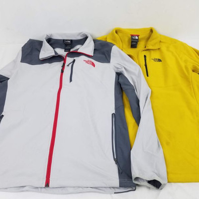 Men's North Face Jackets Size Large, Qty 2. 1 Gray/Red & 1 Mustard Yellow
