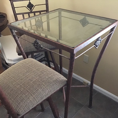 BEAUTIFUL GLASS BAR TABLE WITH 2 SWIVEL CHAIRS