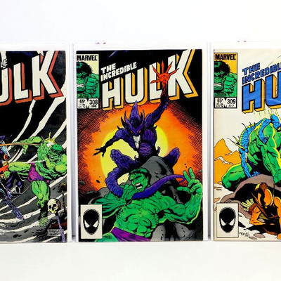 HULK #302 #308 #309 Copper Age Comic Books Set Marvel Comics 1984-85