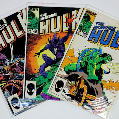 HULK #302 #308 #309 Copper Age Comic Books Set Marvel Comics 1984-85