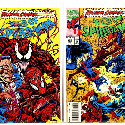WEB OF SPIDER-MAN #101 #102 Carnage Parts 2 & 6 Venom Marvel Comics 1993
