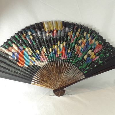 Large Oriental Hand-Painted Fan