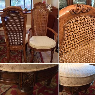 6 dining chairs with caned backs. 2 captain's chairs and 4 normal chairs. Gorgeous. Captains chairs @ $45 each. Normal chairs @ $35 each.