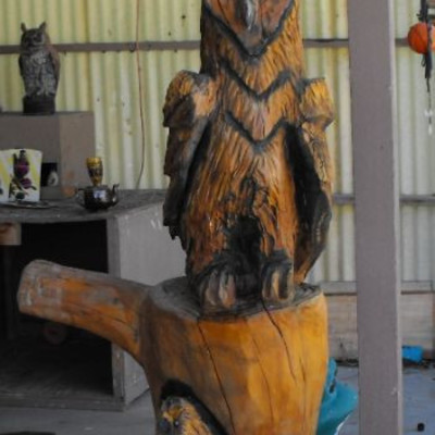 LOT 1  5' Carved Wooden Owls