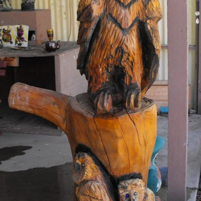 LOT 1  5' Carved Wooden Owls