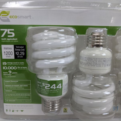 Ecosmart 75 Watt Soft White Bulbs 4 Pack & Ecobulb Party Bulb Blue - New