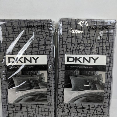 DKNY Standard Shams, Gray, Qty 2 - New