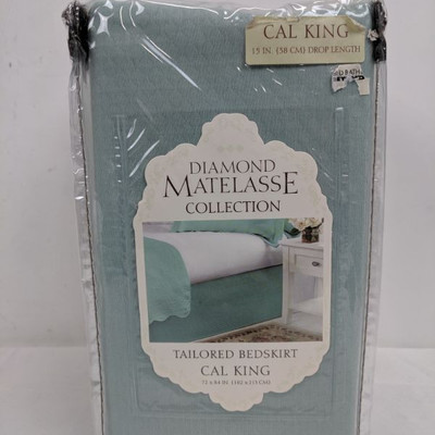 Diamond Matelasse Collection Tailored Bedskirt Cal King, Teal - New