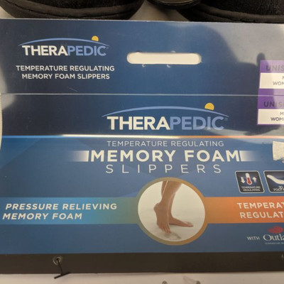 Therapedic Memory Foam Slippers, Black, Unisex XL - New