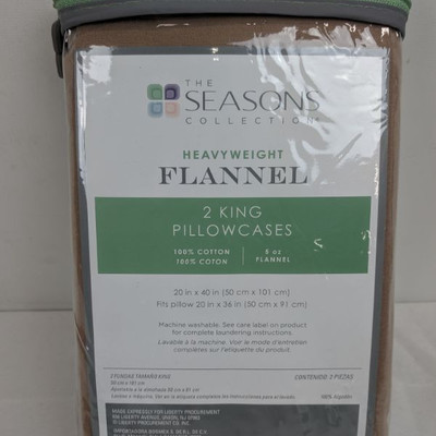 The Seasons Collection Heavyweight Flannel 2 Pillow Cases, King - New