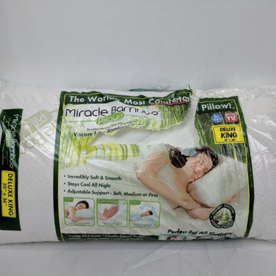 Miracle Bamboo Pillow, Deluxe King, As Seen On TV - New, Ripped Packaging