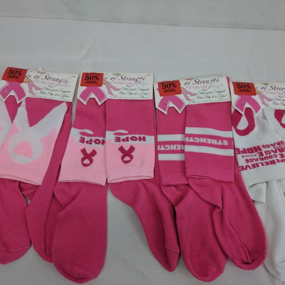Knee High Socks Breast Cancer, Pink/White, Qty 4 - New