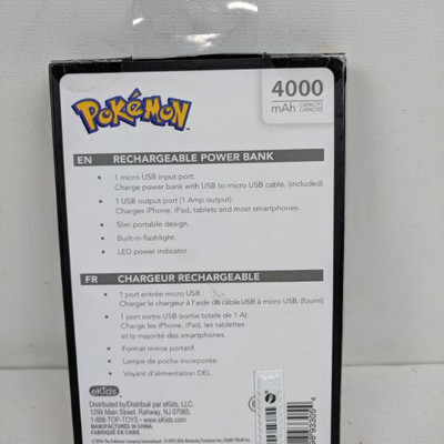 Pokemon Rechargeable Power Bank 4000 mAh - New