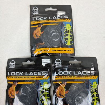 Lock Laces Elastic Shoelaces & Fastening System, Pack of 3 - New