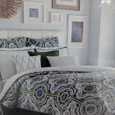 Real Simple King Duvet Cover, Green/Blue - New