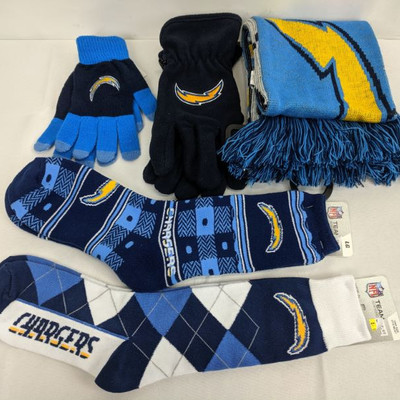 NFL Chargers: Scarf, 2 Pairs of Gloves, 2 Pairs of Socks - New