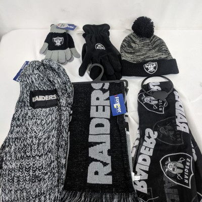 NFL Raiders: Beanie, 2 Gloves, 3 Scarves - New