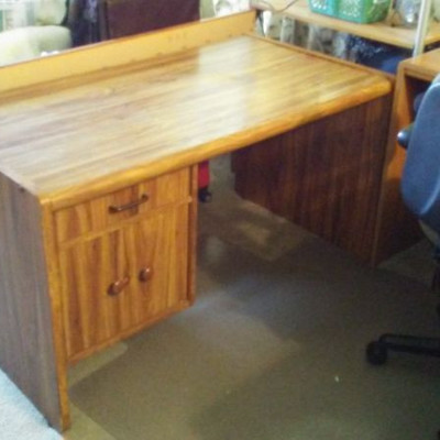 Desk - office, 1 drawer, 1 cabinet, some ware and scratches