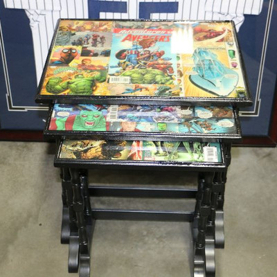 MARVEL NESTING TABLE SET w/ AVENGERS Guardians of The Galaxy & FF Comics Art