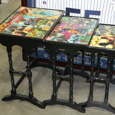 MARVEL NESTING TABLE SET w/ AVENGERS Guardians of The Galaxy & FF Comics Art