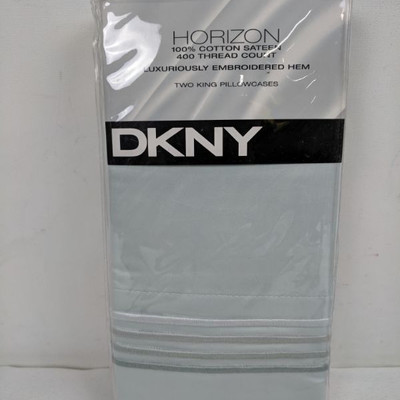 DKNY Horizon Two King Pillowcases, Light Blue - New