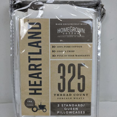 Heartland 325 Thread Count, Standard Pillowcases, White - New